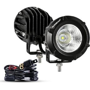 Auxbeam LED Pod Light, 3.5 Inch Round Offroad Lights Spot Beam Driving Lights, White Off Road Spotlights with Wiring Harness for Jeep Wrangler Truck Pickup SUV ATV UTV (2 Pcs)