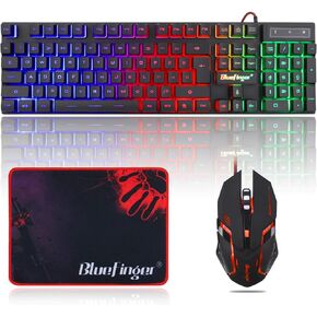 RGB Gaming Keyboard and Backlit Mouse Combo, USB Wired, LED Gaming Set for Laptop PC Computer Game and Work(White) (White)