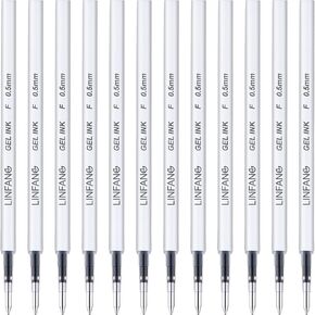 Black Gel Pens Refills, 12 Pack Retractable Gel Ink Pen Refills Bulk, Fine Point 0.5mm Tip Smooth Writing Quick Dry Gel Pen Refills for Journaling Writing School Office Supplies (12 Black)