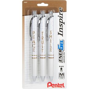 Pentel EnerGel Inspire Peace/Trust/Smile, (0.7mm) Medium Line, Black Ink 3-pk