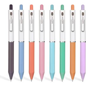 WRITECH Gel Pens Fine Point: 0.5mm Assorted Colors Ink Pen Set Clickable for Drawing Journaling Notetaking Bible Non Bleed 8ct Retractable Smooth Writing Multi colored No Smudge & Smear