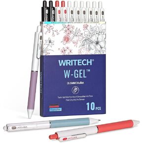WRITECH Gel Pens Fine Point: 0.5mm Assorted Colors Ink Pen Set Clickable for Drawing Journaling Notetaking Bible Non Bleed 8ct Retractable Smooth Writing Multi colored No Smudge & Smear