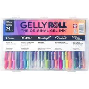 SAKURA Gelly Roll Gel Pens - Gift Set - Ink Pen Set for Journaling, Art, or Drawing - Assorted Point Sizes with Pen Storage Case - Assorted Colored Ink with Special Effects - 74 Pack