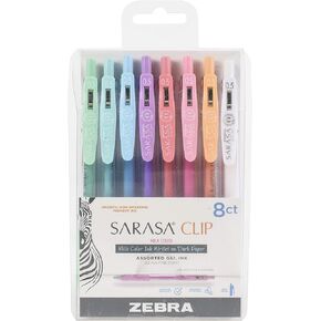 Sarasa Clip Retractable Gel Pen, Fine Point, 0.5mm, Milk Assorted Colors, 8-Pack