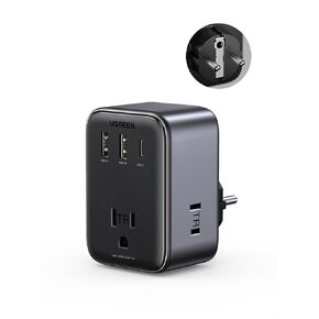 UGREEN European Travel Plug Adapter, 30W US to Europe Plug Adapter with 3 AC Outlets 2 USB A and 1 USB C, Power Strip USB C Charger Outlet Converter for USA to Most of Europe Germany France Spain
