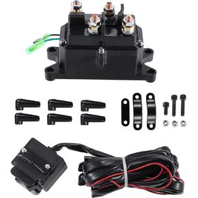 X AUTOHAUX 12V 250A Winch Solenoid Relay Contactor Winch Rocker Thumb Switch Combo ATV 1500-5000lbs for Polaris for Honda for Warn Silver Contactor Solenoid with 6 Insulated Caps 63070 62135
