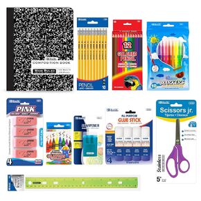 BAZIC Back To School Kit Starter Pack 60 Count, School Supply Box for Elementary Student K-6, Ruler Composition Book and more 1-Pack