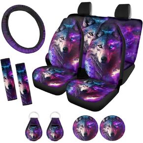 Xpyiqun Hummingbird Car Accessories Pink Car Seat Covers for Women with Steering Wheel Cover Universal Front and Back Seat Protector Fit Truck SUV Van,Hydrangea Seat Belt Pads,Cup Coaster,Keychain
