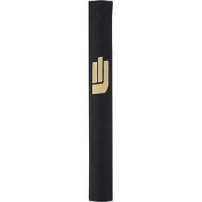 A&S Mezuzot Black Aluminum Mezuzah Case with Exclusive Shin Design Easy Peel and Stick Judaica Modern Door Mezuzah for 6 Inches Parchment Scroll (Black/Silver, 6 Inches)