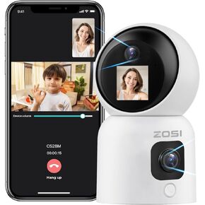 ZOSI 2K Dual-Lens Indoor Security Camera, Two-Way Video, Gesture/One-Touch Calling, Human Motion Tracking, C528M 360° Views Pan/Tilt Home Baby/Pet Dog Monitor, 2.4G/5G Dual-Band WiFi, Plug-in