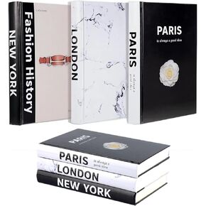 Set of 3 Hardcover Modern Decorative Books,3Pcs Decorative Books for Home Decor,Fashion Design Decor Book Set for Bookshelf/Coffee Table(Paris/London/New York) in Kuwait