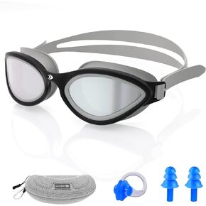 Adult Swim Goggles-Mirrored/Polarized Swimming Goggles 10x Anti-fog UV Protection Goggles for Men Women Youth 9+