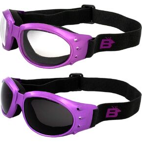 2 Pairs of Birdz Eyewear Eagle Padded Womens Motorcycle Goggles Dirt Bike Goggles with Clear & Smoke Lenses