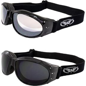 Global Vision Red Baron Motorcycle Aviator Dirt Bike 2 Goggles For Day and Night Use Super Dark Lens and Clear Mirror Lens