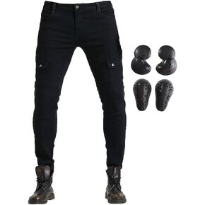 Men Women Motorcycle Riding Jeans Protective Pants Knight Hockey Biker Armor Pants (S=28, Black)
