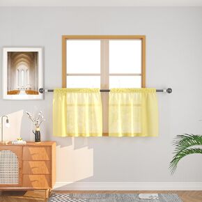 UPOPO Yellow Kitchen Tier Curtains 30 inch Sheer Linen Textured Farmhouse Short Small Mini Sheer Cafe Curtains Over Sink Cabinet Caravan Door Bathroom Vintage Rustic 2 Panelss Rod Pocket 34"x30"