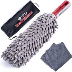 TAKAVU Car Duster Interior, 360° Microfiber Fingers, Lint & Scratch Free | Unbreakable Comfort Handle Duster, Includes Microfiber Towel, Lint-Free & Safe for Car & Home Interior, Gray in Kuwait