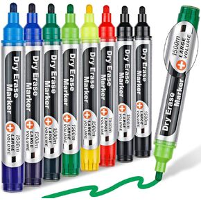 JR.WHITE Glass Dry Erase Markers: Whiteboard Markers for Whiteboards, Dry Erase Board Calendar, Window Marker Broad Tip Neon White Board Dry Erase Pens for Teachers, Office & School Supplies 8 Pack