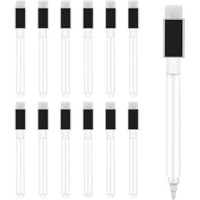 12 Pcs Dry Erase Marker Magnetic White Fine Tip Magnetic Markers Whiteboard Markers with Eraser Marker for White Board Mini Dry erase Markers Dry Erase Pens for Office Home Black