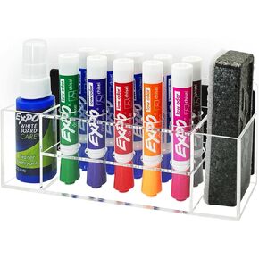 Acrylic Dry Erase Marker Holder - 10 Slot Clear Magnetic Holder for Office, School, Home - Whiteboard, Pen, Eraser, Cleaner Not Included