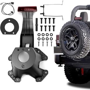 FEXON Spare Tire Holder Bracket Tire Carrier Rack Compatible with 2007-2018 Jeep Wrangler JK High Center Mount 3rd Third Brake Light Assembly with Line 55397217AJ