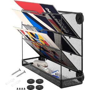 3 Tier Magnetic File Holder for File Cabinets,Vertical Mesh Metal Wall File Holder Wall Organizer With Tray,Holds Up to 14.3lb,Super Strong Magnetic Paper Document Wall Bins Holder for Office Home in Kuwait