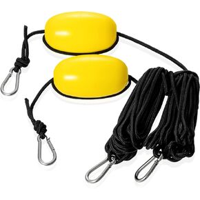 2 Pcs 33 ft Marine Rope Tow Line Kayaking Boat Buoy Ball Float Leash with Stainless Steel Hook Floating Drift Anchor Rope Kayak Throw Line for Fishing Drift Anchors System, Black and Yellow