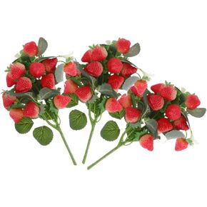 Happyyami Simulated Strawberry 3pcs Fake Strawberry with Stem Artificial Strawberry Strawberry Branch Bouquet Vase Fillers Decoration
