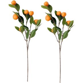 DULRLLY 3 PCS Artificial Tangerine Branches, 25 Inch Faux Orange Stems with Green Leaves, Simulation Long Stem Fruit Bouquet for Home Party Kitchen Festival Decoration