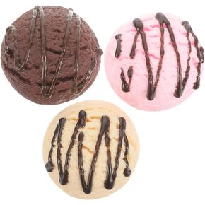 VOSAREA 3pcs Artificial Ice Cream Scoops Realistic Simulation Imitation Fake Food Desserts Model Replica Fake Ice Cream Balls Photography Prop for Home Shops Staging Display