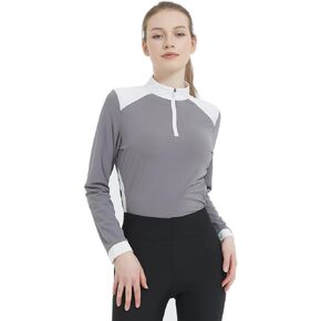 HR -Farm قمصان طويلة الأكمام للسيدات للحماية من الشمس 1/4 بسحاب لركوب الخيل، قمصان للنساء ذات ملمس الجليد الفروسية in Kuwait