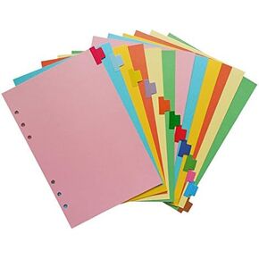 A5 Size 6-Ring Paper Index Divider Category Page Tab Indexing Cards, Great Personal Planner/Notebook/Loose Leaf Binders/Reposrts Accessories, 1 Set of 12 Tabs