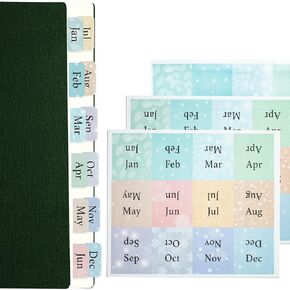 Monthly Tabs for Planners - Stay Organized with Sticky Month Dividers & Labels, 24 Pre-printed Tabs and 12 Black Tabs, Pastel Designs, for Planner, Notebooks and Journals