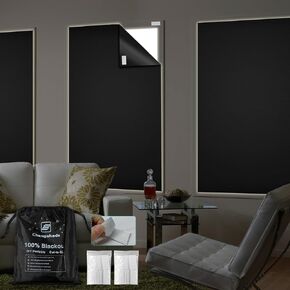 79" X 57" Portable Blackout Shades for Windows, 100% Blackout Blinds Cut to Size, No Drill Blackout Curtains with Stickers, Temporary Blinds for Baby Nursery, Bedroom, Dorm Room, Office or Travel
