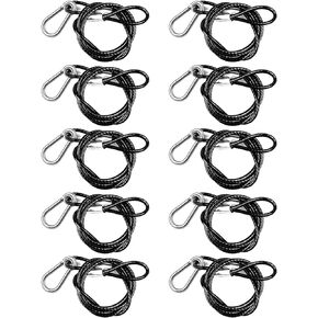 10 PCS 3FT Safety Cable Black Coated Braided Stainless Steel Security Rope Max.Load 110lb for DJ Stage Lighting Par Light Moving Head Light