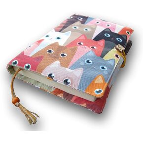 Fabric Novel Book Sleeve for Adult, Paperback, Cute Cats Pattern, Cloth Washable Protector- Padded Case 5.5 x 8.2 x 1.6