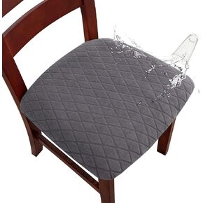 Genina Waterproof Seat Covers for Dining Room Chairs, Stretch Chair Seat Covers Removable Washable Dinning Room Kitchen Chair Cushion Slipcovers (Leaves-Taupe, 4 PCS)