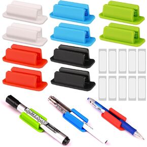 10 Pack Pen Holder Silicone, Adhesive Pen Holder, Single Pen Holder with 10 Extra Adhesive for Office Desk Accessories Teacher Supplies Bulletin Board Clipboards (Multicolour)