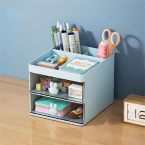 Desk Organizer with 2 Drawers, Pencil Pen Holder for Desk, Cute Desk Accessories with Plastic, Office Supplies for Countop, White