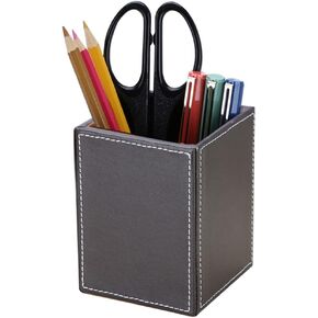 KINGFOM PU Leather Square Pens Pencils Holder Cup Desktop Stationery Organizer Case Office Accessories Container Box (Black)