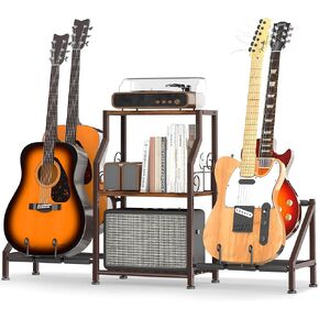 Coonoor Multi Guitar Stands Floor with 4 Guitar Holders, Electric Guitar Storage Rack for Bass, Amp Accessories, Guitar Holder Display for Home Studio, Retro Brown in Saudi Arabia