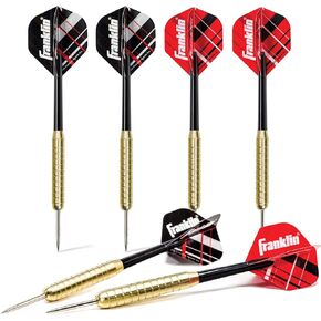 Franklin Sports Steel Tip Darts Set - 6 Pack of 18 Gram Steel Darts - Removable Standard Nylon Flights and Brass Barrels - Lightweight Full Dart Set, Red/Black