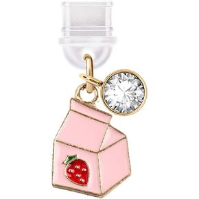 ELISE & FONDA TP248 Type-C USB Charging Port Anti Dust Plug Little Strawberry Milk Cell Phone Charm for Samsung/Huawei/OnePlus/Xiaomi/oppo Android Phones (Pink)
