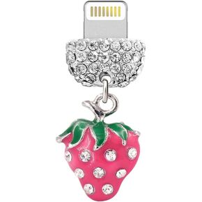 ELISE & FONDA CP446 USB Charging Port Crystal Anti Dust Plug Little Strawberry Phone Charm for iPhone 13/12/11/ XS MAX/XR/X/8 Plus/7/6S/8/SE iPad iPod (Pink)