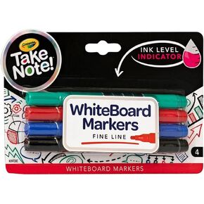 Crayola Take Note Chisel Tip Dry Erase Markers, Kids At Home Activities, Broad Line, Multicolor, 4 Count.