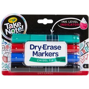 Crayola Take Note Chisel Tip Dry Erase Markers, Kids At Home Activities, Broad Line, Multicolor, 4 Count.
