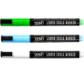 YES4QUALITY Magnetic Liquid Chalk Markers (3 Pack), Vibrant Neon Colors w/ 3 mm Fine Bullet Tip, Erasable Dry Erase Pens for Blackboards, Whiteboards Chalkboard Signs, Windows & Glasses