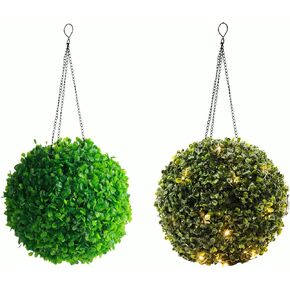 7.9'' Artificial Boxwood Topiary Ball Artificial Topiary Ball for Outdoors with Solar Powered Led Light for Garden, Wedding, Balcony, Patio, Office, Home Decor