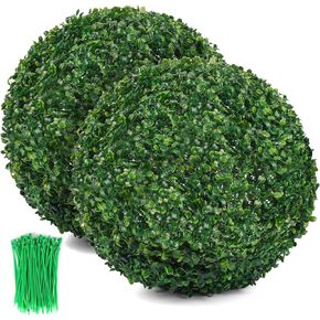 CEWOR 2 PCS 15.7" Artificial Plant Topiary Balls Faux Boxwood Balls with 4 Layers Leaves for Backyard, Balcony, Porch, Wedding and Home Décor (15.7")
