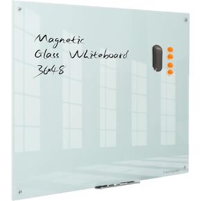 Glass Black Board Magnetic Dry Erase Board - Black Board 48 x 36 Inches Wall Mounted Glass Blackboard, Large Frameless Glass Black Board for Wall Office, Home & School